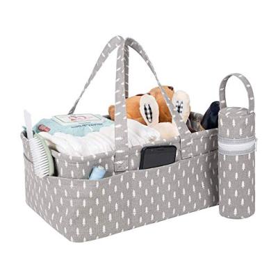 China Portable Large Diaper Organizer Baby Nursery Storage Basket with Zipper Lid and Leather Handle Baby Shower for sale