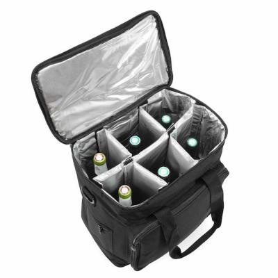China Wine Bottle Cooler Bag Insulated Cooler bag With Glasses And Removable Dividers for sale