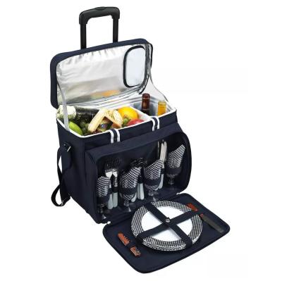 China wholesale outdoor removable picnic basket wheeled cart rolling box backpack bags picnic cooler with wheels à venda