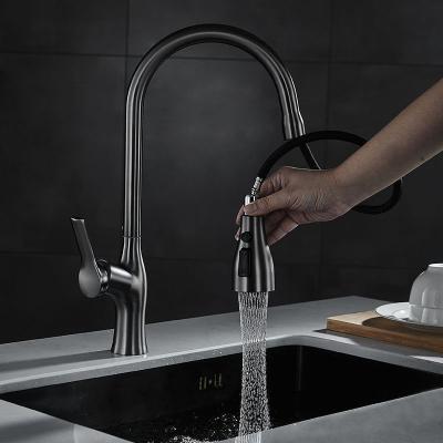 China 3 Functions Sprayhead Pull Down Kitchen Faucet In Matte Black Brushed Nickel for sale