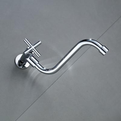 China Cross Handle Wall Mounted Kitchen Faucet Cold Only Brass Cartridge In Chrome for sale