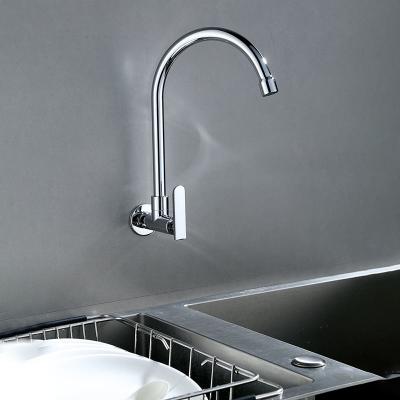 China Wall Mounted Single Lever Kitchen Faucet Cold Only Brass Cartridge In Chrome for sale