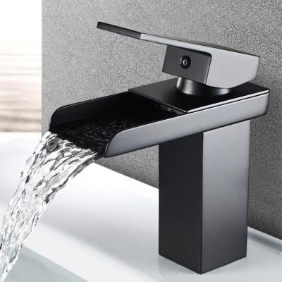 China SUS304 Stainless Steel Waterfall Single Hole Single Handle Basin Mixer In Chrome Matte Black for sale