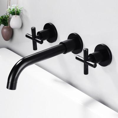 China Two Cross Handles Centerset Bathroom Faucet Wall Mounted Widespread for sale