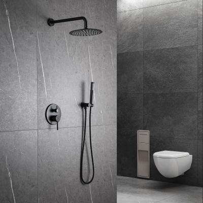 China Matte Black Rain Shower Faucets With Hand Shower Combo With Round Shower Head 2 Handle 1 Spray for sale