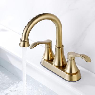 China 4'' Nickel Golden Centerset Bathroom Faucet Lever Handle Widespread Sink Faucets for sale