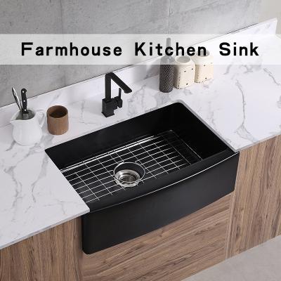 China Farmhouse Apron Front Kitchen Sink Ceramic 30In Single Bowl Kitchen Sink Matte Black for sale
