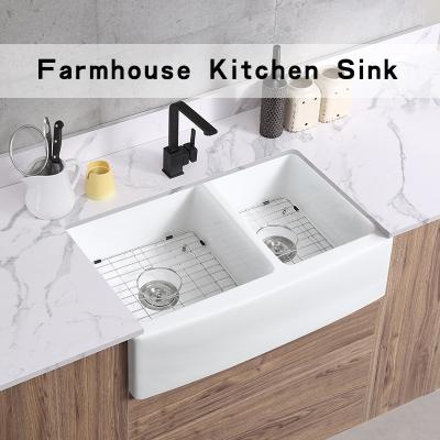 China Ceramic Rectangular Double Bowl Farmhouse Sink 33 Inch Farmhouse Sink for sale