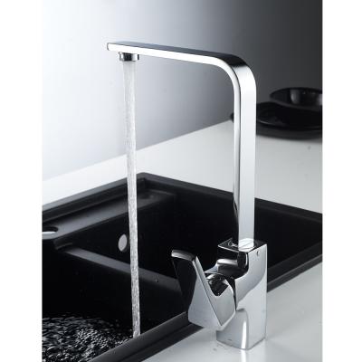 중국 2023 Modern Single Hole Polish heavy square cast mixer tap black Brass kitchen Faucet 판매용