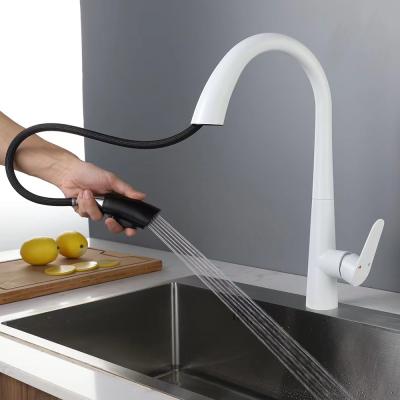 China Factory Price Best Quality 3 Functions White High Arc Kitchen Mixer Tap Faucet With Pull Out Spray Te koop