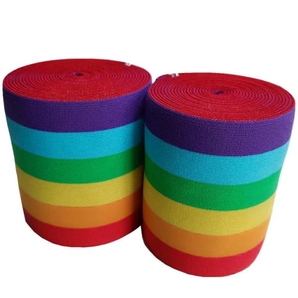 Quality 9.5cm Striped Nylon Webbing Rainbow Elastic Band Woven Colorful for sale