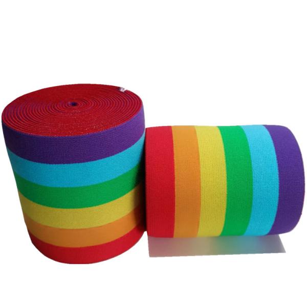 Quality 9.5cm Striped Nylon Webbing Rainbow Elastic Band Woven Colorful for sale