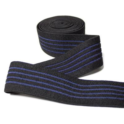 China Black 2cm Polyester Elastic Webbing Flat Braided Striped Elastic Band for sale