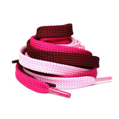 China 100% polyester platte schoenveters touw roze schoenveters bulk op maat Te koop