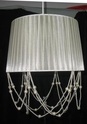 China Cream Beads Linen Bedside Lamp Shades White Ribbon 350*220MM for sale