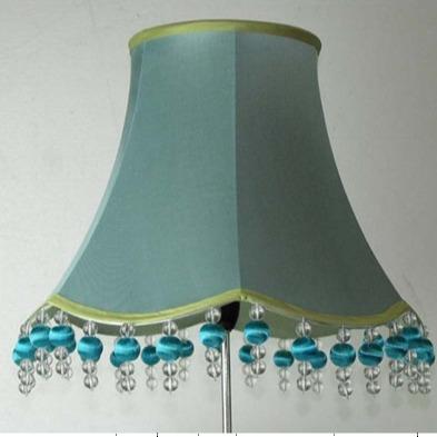 China Cyan Ruffle Trim 18 Inch Bell Lamp Shade With Bead For Rooms for sale