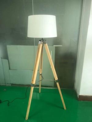 China E26 E27 E12 E14 Socket Trio Wooden Floor Lamp With Drum Lampshade for sale