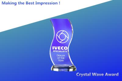 China blue wave crystal awards/blank crystal awards/acrylic blue wave trophies/3d crystal blocks for sale