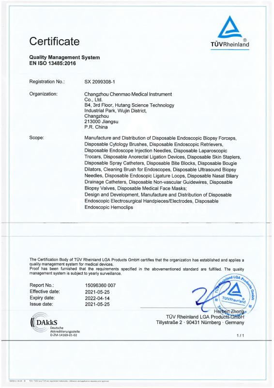 EN ISO 13485:2016 - Changzhou Chenmao Medical Devices Co., Ltd.