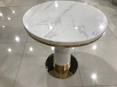 China 80cm Diameter Modern Wrought Iron Coffee Table With Marble Top for sale