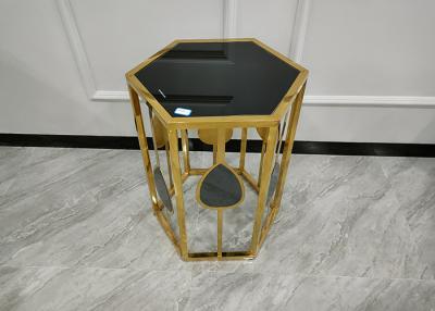 China Estilo de lujo ligero plateado oro hexagonal superficial de cristal inoxidable del diseño de la mesa de centro en venta