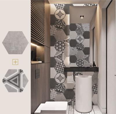 China Black And White Hexagon 200x230mm Bathroom Ceramic Tile for sale