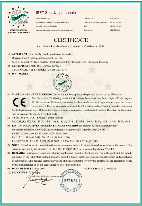 CERTIFICATE - Qingdao Yangft Intelligent Equipment Co., Ltd.