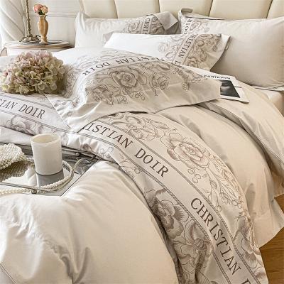 China 200TC Washed Cotton Silk Embroidery 4 Pcs Bedding Set King Size with Thread Count 200TC for sale