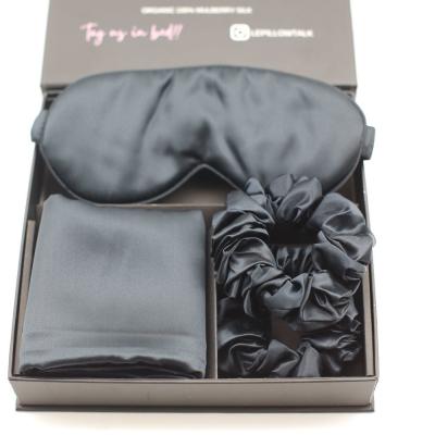 China Modelo sólido Logotipo personalizado Satin Silk Eye Mask Set Box para sono tranquilo e amigável para a pele à venda
