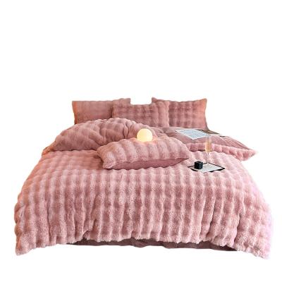 China Bedding Sheet Set Bed Cover Luxury Bed Sheets Solid Colorful Rabbit Velvet for sale