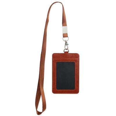 China Vertical PU Leather ID Badge Card Holder for Work ID School ID Metro Card Access Card for sale