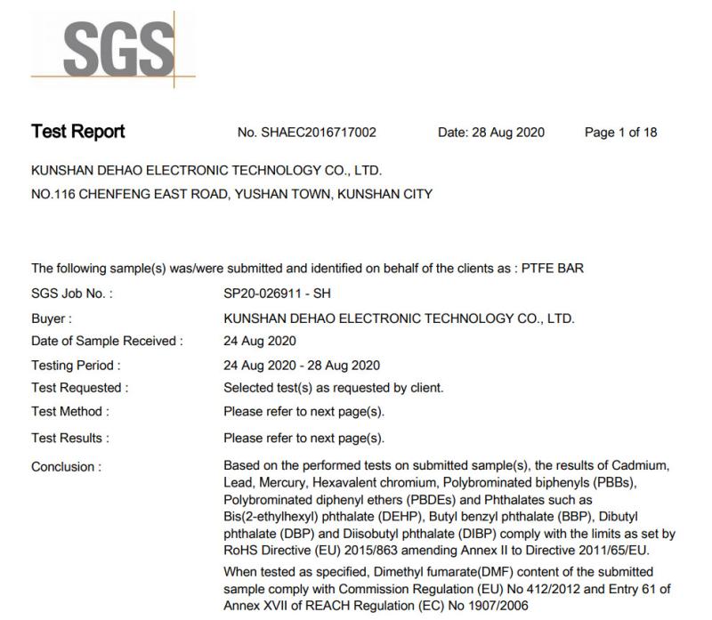 PTFE ROHS - Kunshan Dehao Electronic Technology Co., Ltd
