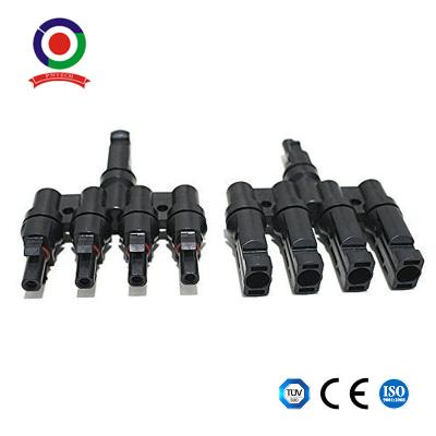 China Solar T Branch Connectors Extra Long Solar Panel Parallel Connectors 1 To 4 for sale
