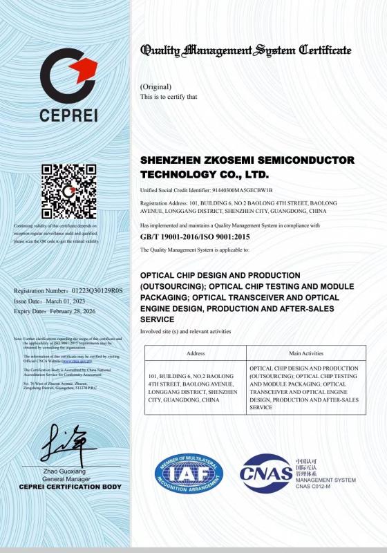 ISO9001:2015 - Shenzhen Zkosemi Semiconductor Technology Co., LTD.