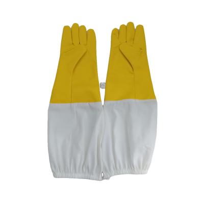China Yellow PU Gloves For Beekeeping with white cloth sleeve Beekeeping safety gloves with long cuff for sale