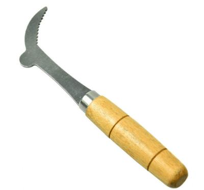 China Special Hive Tool Curved Short Stainless Steel uncapping knife With Wooden Handle for sale