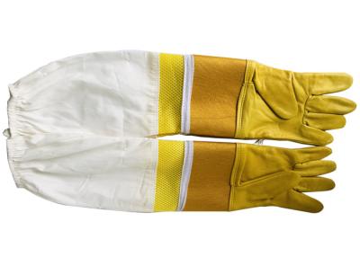 中国 #33ヤギの皮の白い布の袖によって換気される黄色い厚いキャンバスの手首の保護装置および半分 販売のため