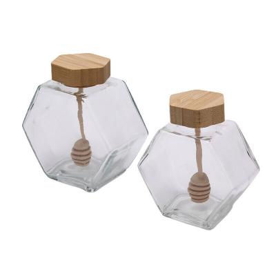 China Glassoßen-des freien Raumes des stau-220ML Honey Jar Hexagon Glass Honey-Flaschen zu verkaufen