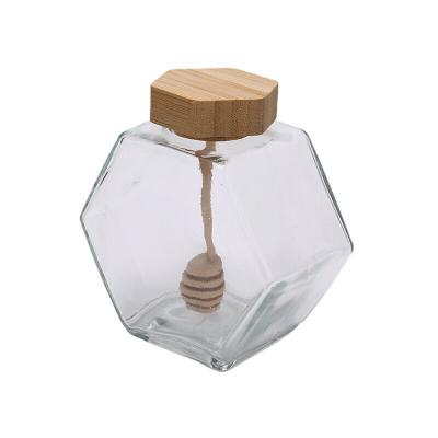 China 380ML Clear Glass Honey Jar And Spoon Jam Sauce Jar Storage Bottles & Jars for sale