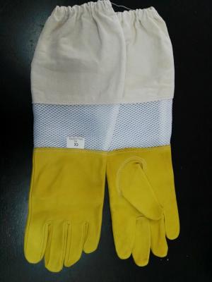 China Yellow Sheepskin Gloves For Beekeeping With White Ventilated Wrist White Cloth Sleeve for sale