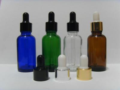 China Botellas de cristal de la loción libre del FDA con el cuello de plata y el bulbo blanco/la botella líquida del dropper en venta