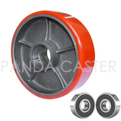 China 180mm 7 Inch Iron Core Polyurethane Pallet Truck Wheels replacement for sale