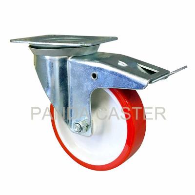 China Red Swivel Industrial Caster Wheels 6 Inch Polyurethane Wheel Swivel Top Plate for sale