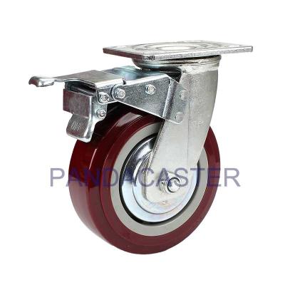 China 6 Inch Caster Wheels Heavy Duty Polyurethane Casters With Double Lock Brake for sale