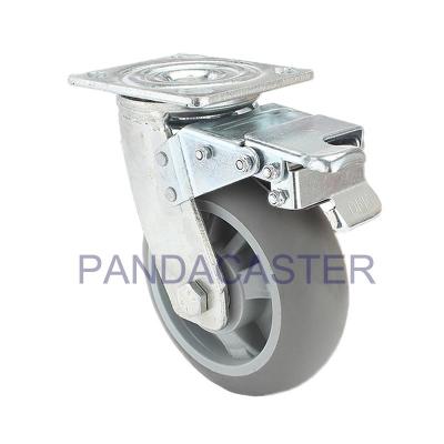 China 150mm Heavy Duty Casters Gray Thermoplastic Rubber Wheels With Brake for sale