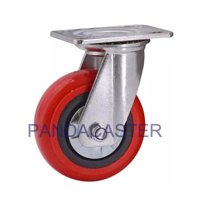 China Korean Style Heavy Duty Casters Red Round Polyurethane Wheel 150mm Swivel Castor for sale