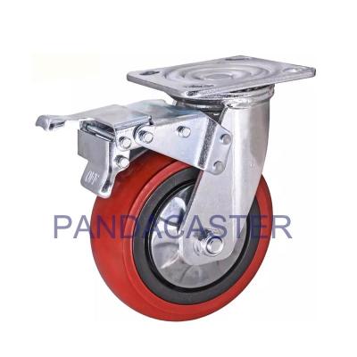 China Red Thick Polyurethane Heavy Duty Casters 6 Inch Swivel Caster With Brake for sale