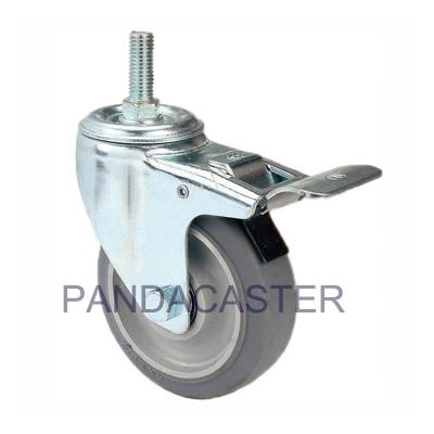 China 4 Inch Nonmarking Soft Rubber Wheel Swivel Screw Stem Casters With Double Lock Brake for sale