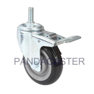 China Black Medium Duty Casters Wheel 4 Inch Threaded Rod Fixing Type With Double Lock Brake for sale