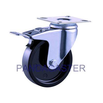 Chine Roulettes noires de roue de chariot de polypropylène, roulettes de pivot de 4 pouces avec le frein à vendre